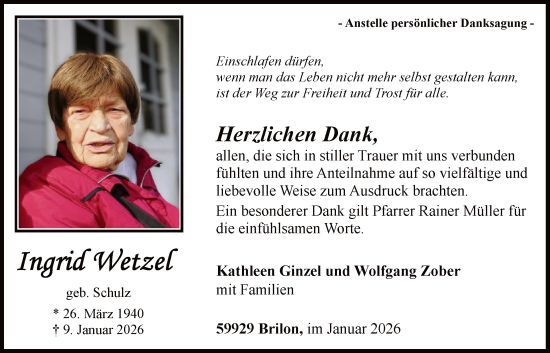 Traueranzeige von Ingrid Wetzel von HASK