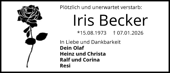 Traueranzeige von Iris Becker von HASK