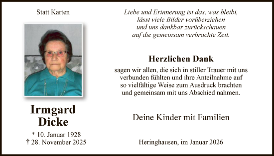 Traueranzeige von Irmgard Dicke von HASK