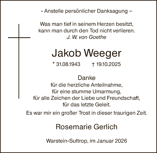 Traueranzeige von Jakob Weeger von HASO