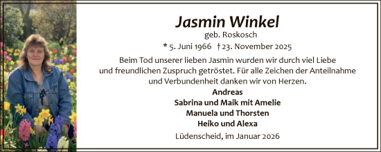 Traueranzeige von Jasmin Winkel von HALN