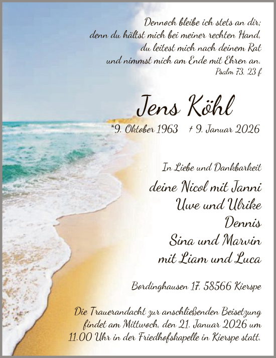 Traueranzeige von Jens Köhl von HALN