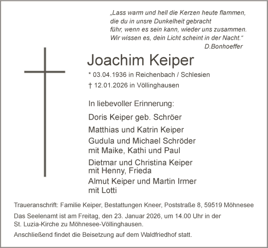 Traueranzeige von Joachim Keiper von HASO