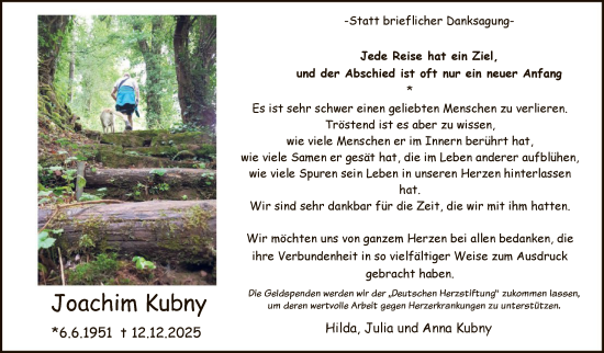 Traueranzeige von Joachim Kubny von HASK
