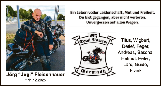 Traueranzeige von Jörg Fleischhauer von HASK