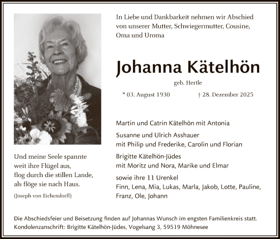 Traueranzeige von Johanna Kätelhön von HASO