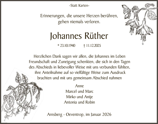 Traueranzeige von Johannes Rüther von HASK