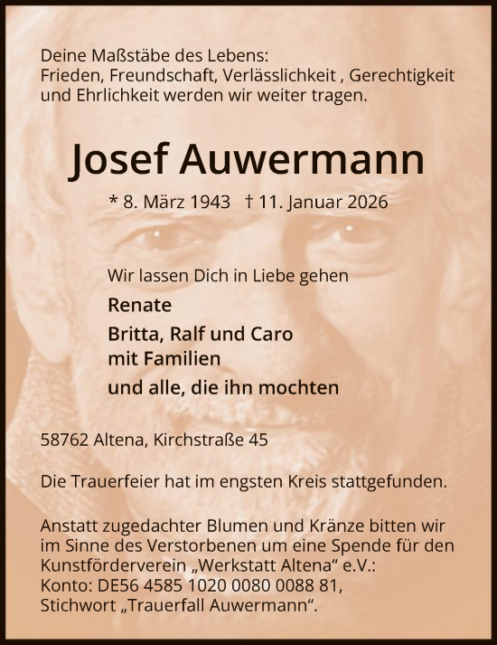 Traueranzeige von Josef Auwermann von HALN