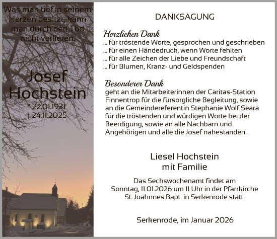 Traueranzeige von Josef Hochstein von HASK