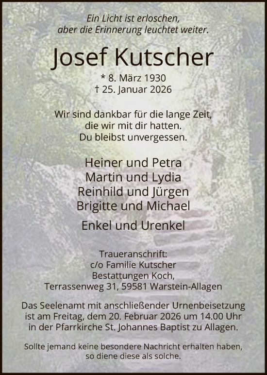 Traueranzeige von Josef Kutscher von HASO