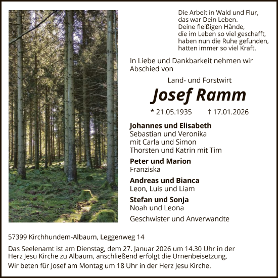 Traueranzeige von Josef Ramm von HASK