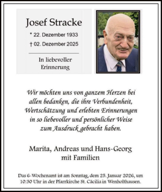 Traueranzeige von Josef Stracke von HASK