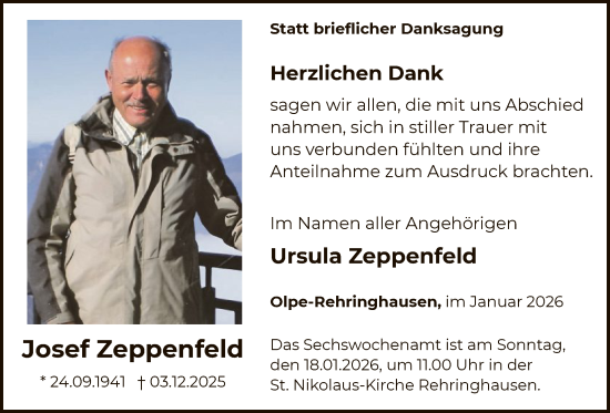 Traueranzeige von Josef Zeppenfeld von HASK
