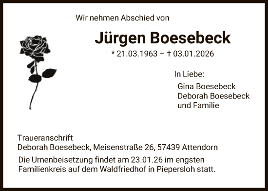 Traueranzeige von Jürgen Boesebeck von HASK