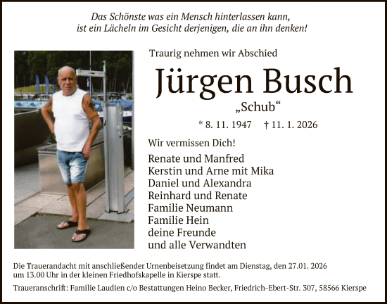 Traueranzeige von Jürgen Busch von HALN