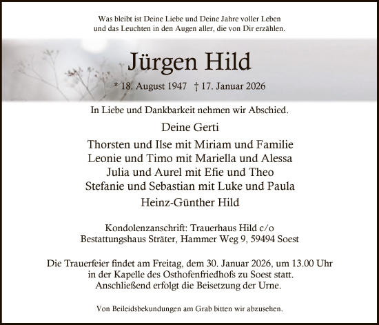 Traueranzeige von Jürgen Hild von HASO