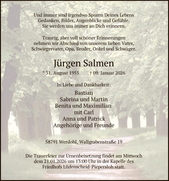 Traueranzeige von Jürgen Salmen von HALN