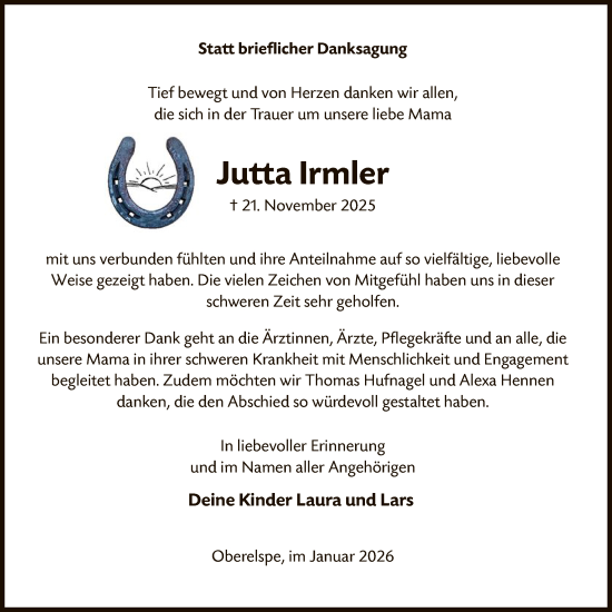 Traueranzeige von Jutta Irmler von HASK