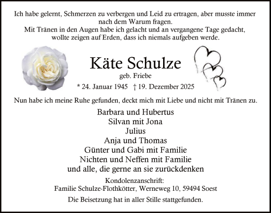 Traueranzeige von Käte Schulze von HASO