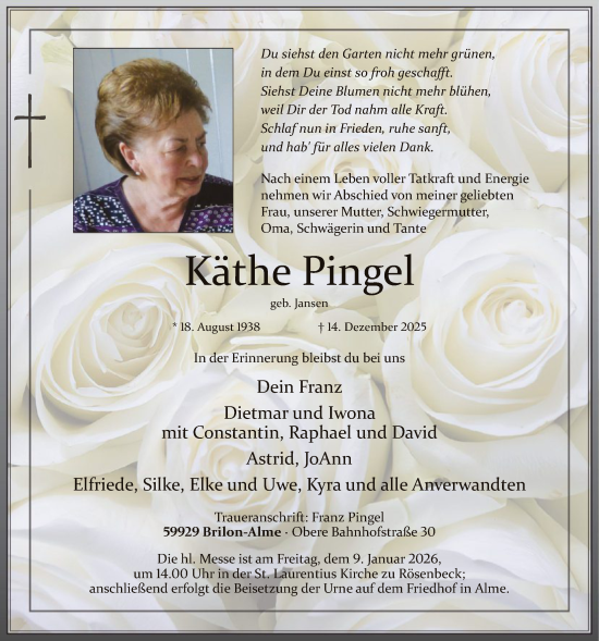 Traueranzeige von Käthe Pingel von HASK
