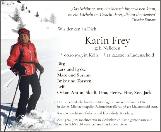 Traueranzeige von Karin Frey von HALN