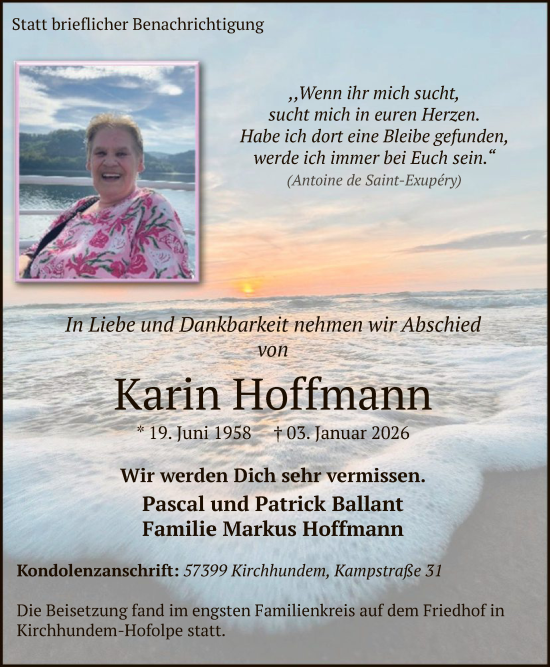 Traueranzeige von Karin Hoffmann von HASK