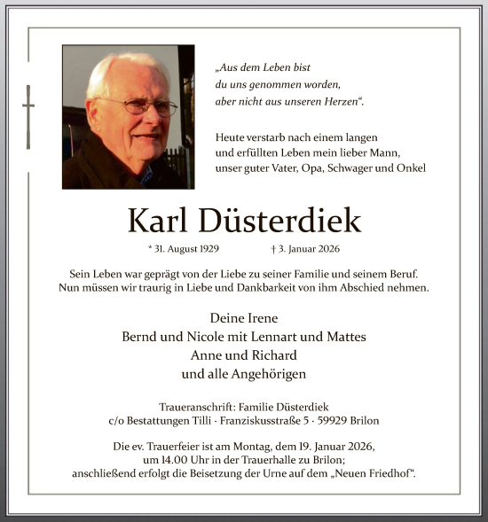 Traueranzeige von Karl Düsterdiek von HASK