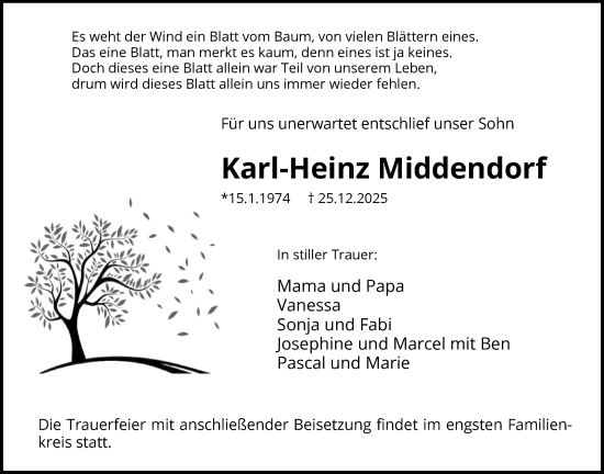Traueranzeige von Karl-Heinz Middendorf von HAWA