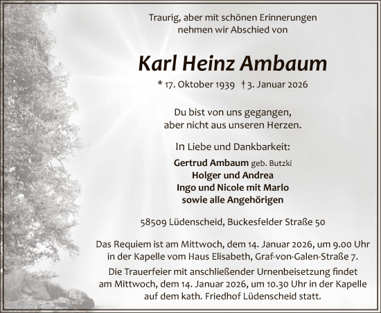 Traueranzeige von Karl Heinz Ambaum von HALN