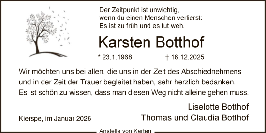Traueranzeige von Karsten Botthof von HALN