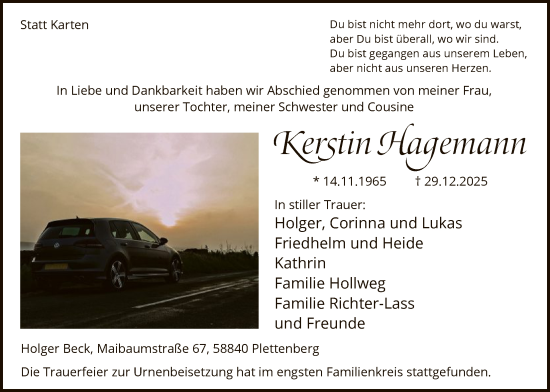 Traueranzeige von Kerstin Hagemann von HALN