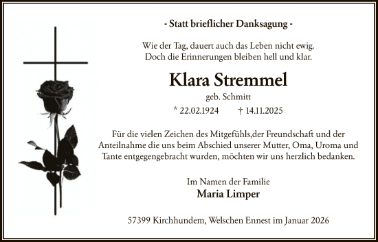 Traueranzeige von Klara Stremmel von HASK