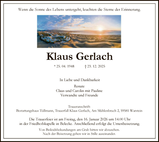 Traueranzeige von Klaus Gerlach von HASO