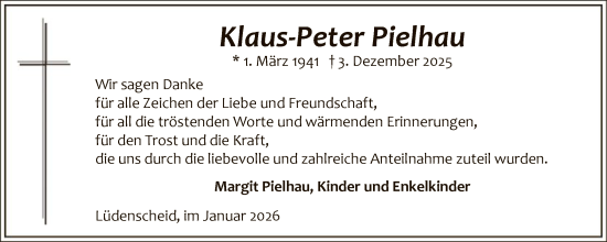 Traueranzeige von Klaus-Peter Pielhau von HALN