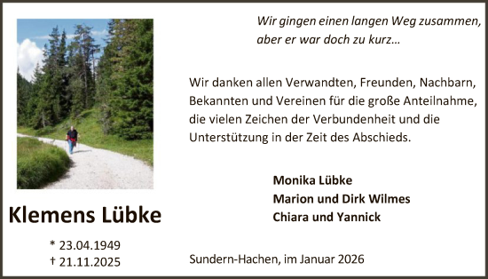 Traueranzeige von Klemens Lübke von HASK