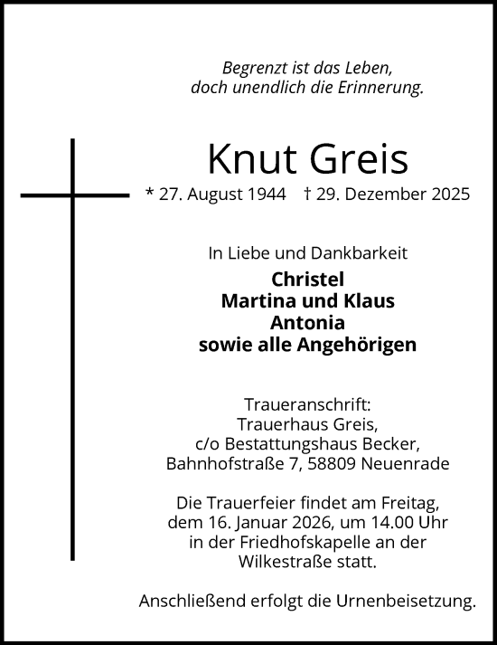 Traueranzeige von Knut Greis von HALN