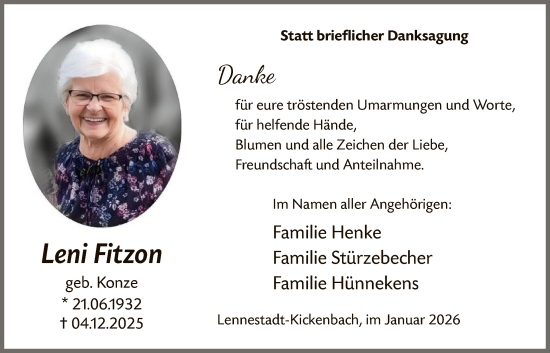 Traueranzeige von Leni Fitzon von HASK