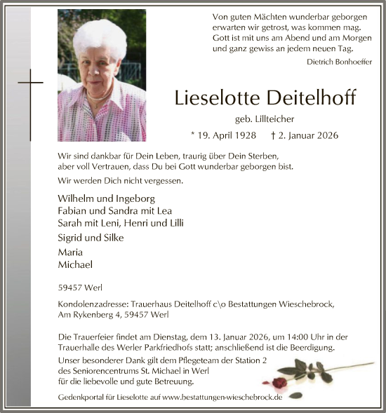 Traueranzeige von Lieselotte Deitelhoff von HASO