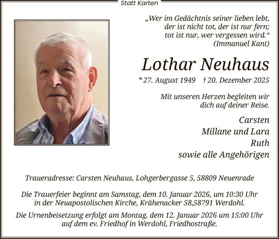 Traueranzeige von Lothar Neuhaus von HALN