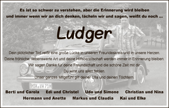 Traueranzeige von Ludger  von HASK