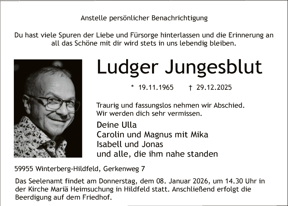  Traueranzeige für Ludger Jungesblut vom 03.01.2026 aus HASK