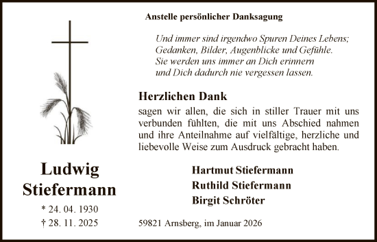 Traueranzeige von Ludwig Stiefermann von HASK