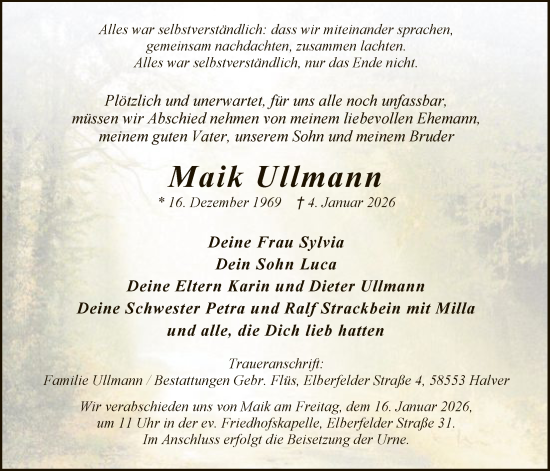Traueranzeige von Maik Ullmann von HALN