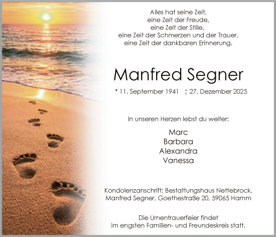 Traueranzeige von Manfred Segner von HAWA