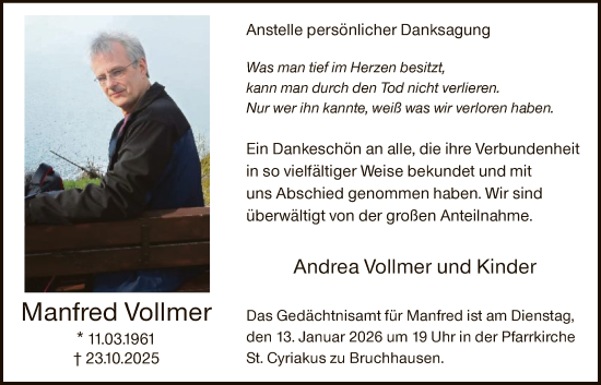 Traueranzeige von Manfred Vollmer von HASK