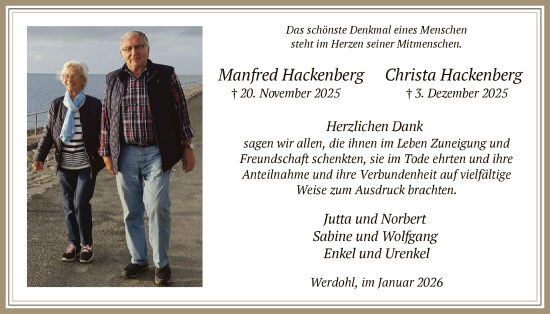Traueranzeige von Manfred und Christa Hackenberg von HALN