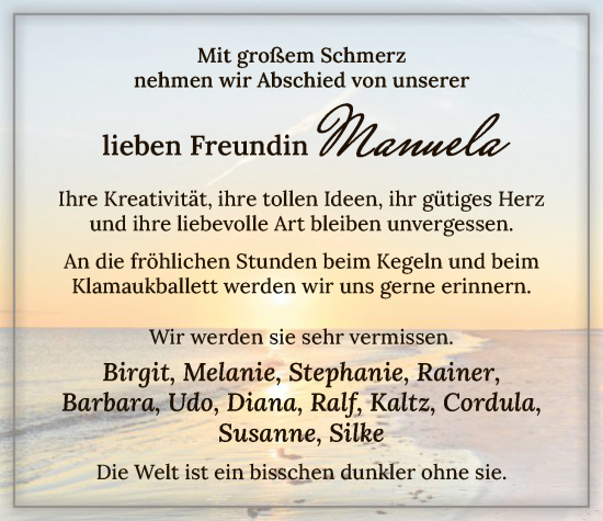 Traueranzeige von Manuela  von HASK
