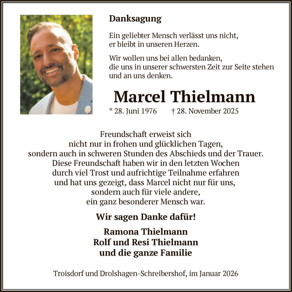  Traueranzeige für Marcel Thielmann vom 17.01.2026 aus HASK