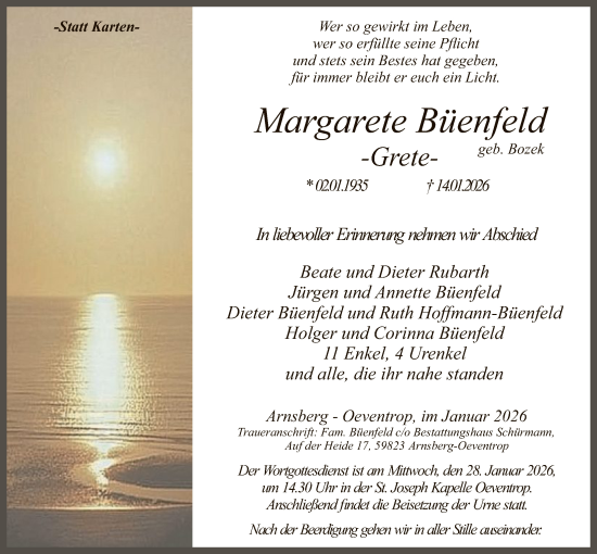 Traueranzeige von Margarete Büenfeld von HASK