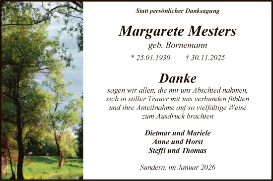 Traueranzeige von Margarete Mesters von HASK